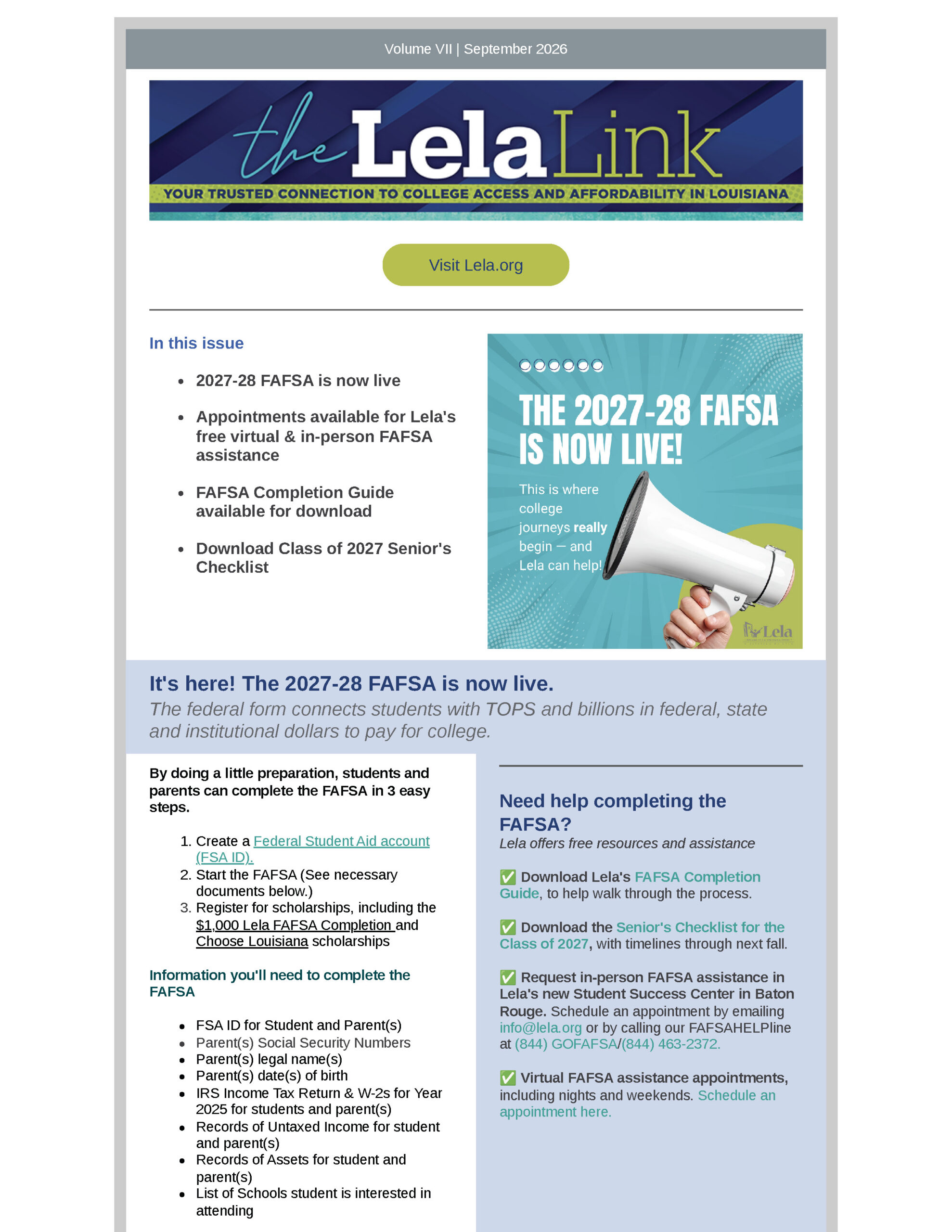 The Lela Link for Parents -- The FAFSA is Live! 
